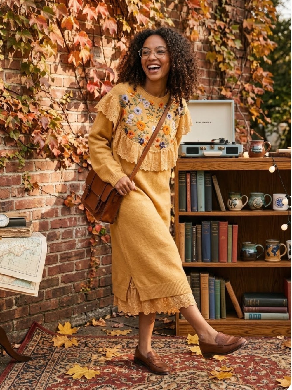Vintage Mori Girl Floral Embroidered
Lace Knit Sweater Dress Cottagecore
Yellow